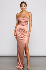 Lola High Slit Satin Dress