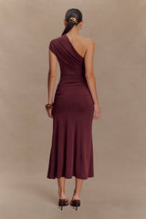 Chloe Peached Jersey One Shoulder Midi Dress - Mahogany