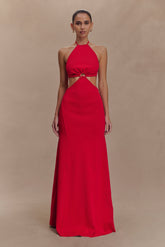 Marlowe Halter Knit Maxi Dress - Red