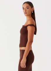 Solace Soul Twist Shoulder Top - Chocolate