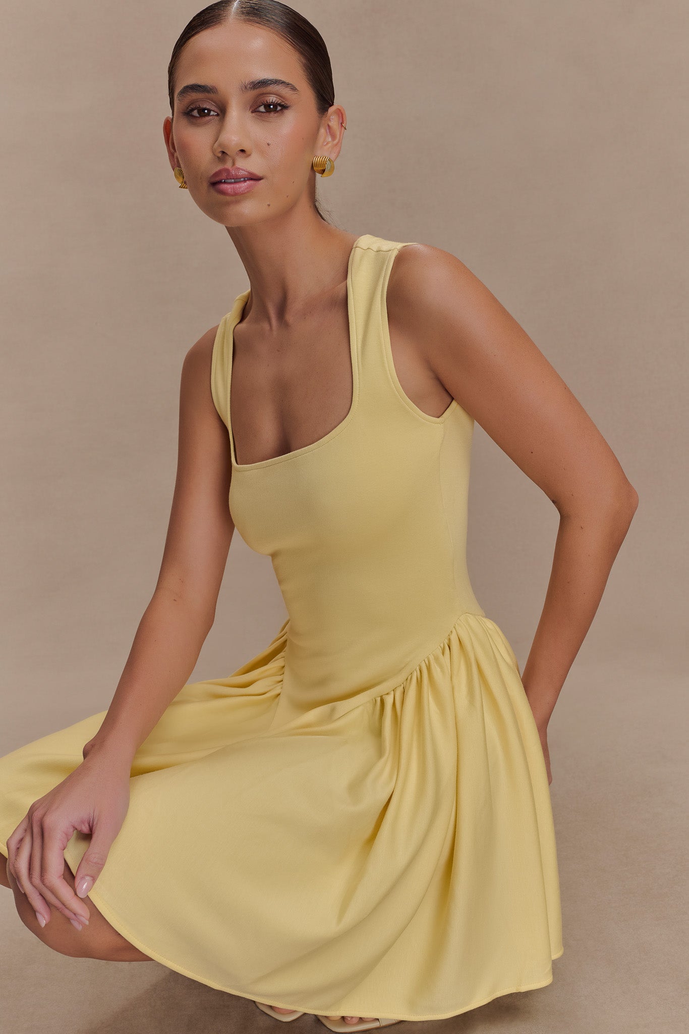 Sharon Scuba Jersey Mini Dress - Pastel Lemon