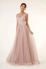 Long Formal Cap Sleeve A Line Evening Prom Dress