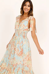 Tiered Maxi Dress - Blue Floral