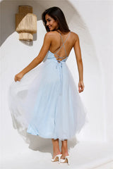 Signal My Way Tulle Midi Dress Blue