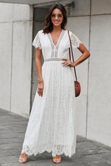 Scalloped Trim Lace Plunge Dress