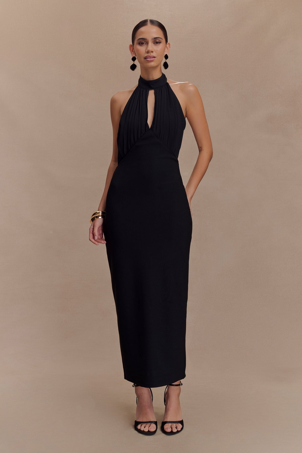 Mierah Halter Midi Dress With Hardware - Black